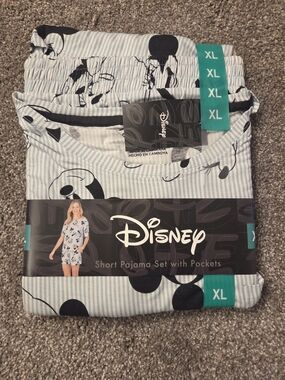 Disney Light Blue & Black Mickey Mouse Short Pajama Set
